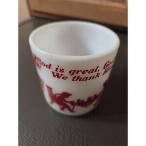 Vintage Hazel Atlas BLESS THIS FOOD LORD White Red Coffee Mug
